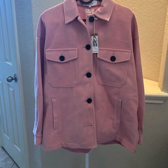 Lucca Couture Womens Size Medium Haines Pink Shacket Button Front Pockets NWT - Picture 1 of 7